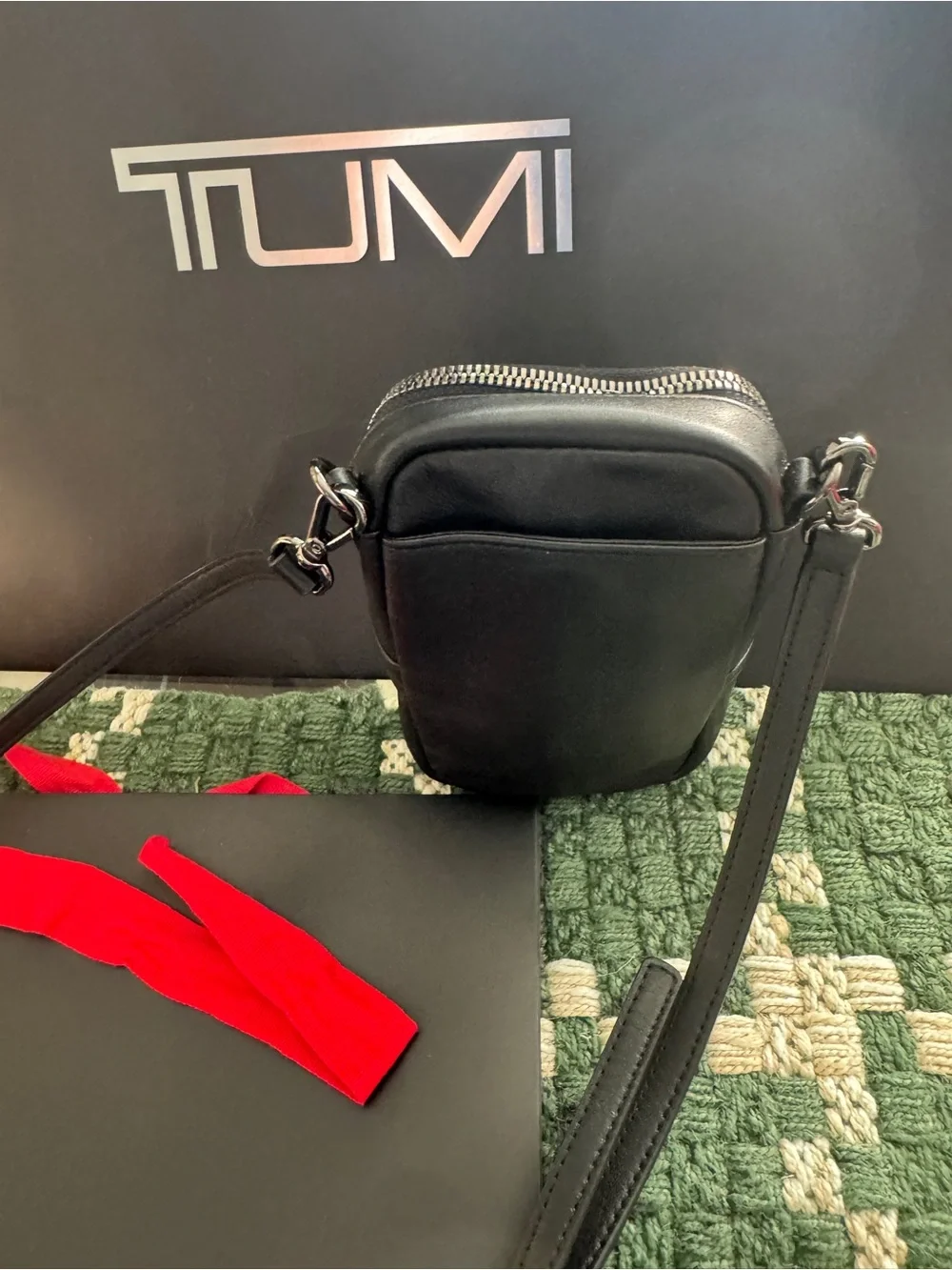 Tumi Black Leather Small Crossbody Phone Pouch